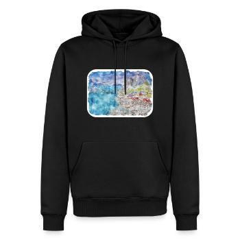 Norwegen, Aquarell, Skizze, Hand, Gezeichnet, Illustration - Männer Premium Bio Hoodie - Schwarz - Vorne - Nico (187cm)