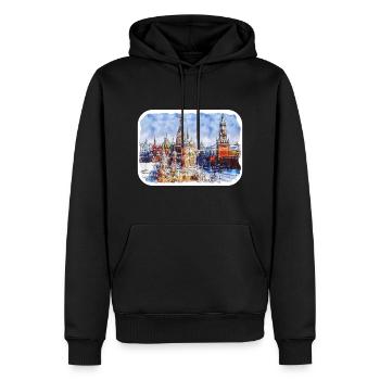 Moscou Russie Aquarelle Esquisse Dessin Dessiné - Sweat à capuche Premium bio Homme - noir - Devant - Nico (187cm)
