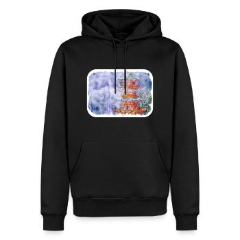 Japan Aquarellskizze Handgezeichnete Illustration - Männer Premium Bio Hoodie - Schwarz - Vorne - Nico (187cm)