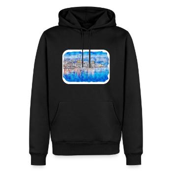Luzern Schweiz Aquarellskizze gezeichnet Illust - Männer Premium Bio Hoodie - Schwarz - Vorne - Nico (187cm)