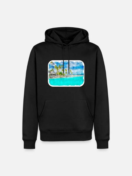 Malediven Aquarellskizze Handgezeichnete Illustration - Männer Premium Bio Hoodie - Schwarz