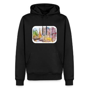 Amsterdam Niederlande Aquarellskizze Zeichnung - Männer Premium Bio Hoodie - Schwarz - Vorne - Nico (187cm)