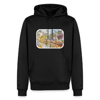 Amsterdam Niederlande Aquarellskizze Zeichnung - Männer Premium Bio Hoodie - Schwarz - Vorne - Nico (187cm)