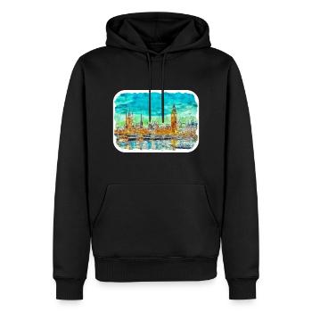 Londres UK Aquarelle Esquisse Dessinée à la Main Peinture - Sweat à capuche Premium bio Homme - noir - Devant - Nico (187cm)