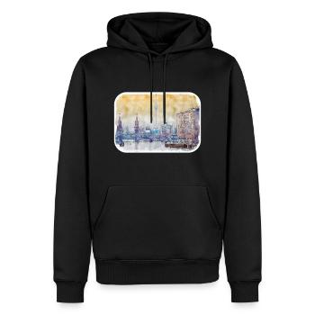 Berlin Allemagne Aquarelle Croquis Dessiné Peinture - Sweat à capuche Premium bio Homme - noir - Devant - Nico (187cm)