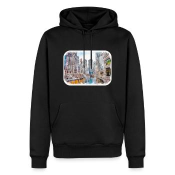 Chicago USA Aquarell Skizze gezeichnete Illustration - Männer Premium Bio Hoodie - Schwarz - Vorne - Nico (187cm)