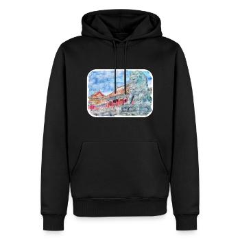 Esquisse d’aquarelle de Chine Illustration dessinée à la main - Sweat à capuche Premium bio Homme - noir - Devant - Nico (187cm)