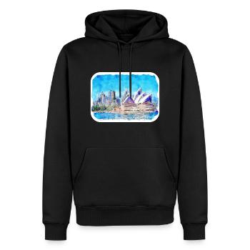 Sydney Australie Aquarelle Esquisse Dessinée Illustrat - Sweat à capuche Premium bio Homme - noir - Devant - Nico (187cm)