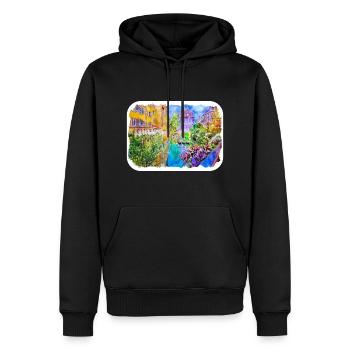 Venise Italie Aquarelle Esquisse Illustration - Sweat à capuche Premium bio Homme - noir - Devant - Nico (187cm)