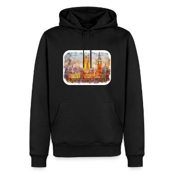 Angleterre Royaume-Uni Aquarelle Esquisse Dessinée à la main Peinture - Sweat à capuche Premium bio Homme - noir - Devant - Nico (187cm)