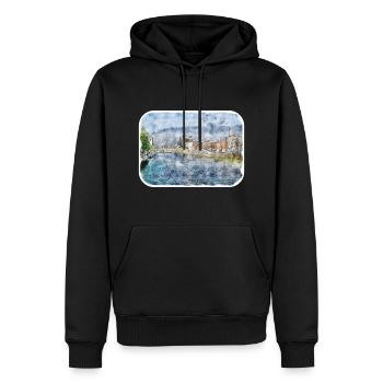 Dublin Irlande Royaume-Uni Aquarelle Sketch Illustration - Sweat à capuche Premium bio Homme - noir - Devant - Nico (187cm)