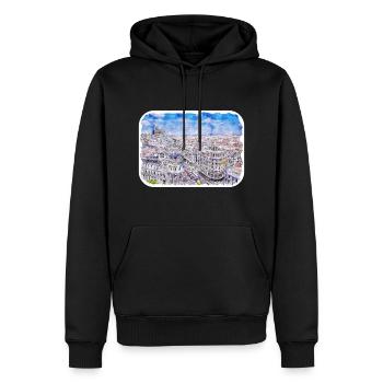 Madrid Espagne Aquarelle Esquisse Dessinée Peinture - Sweat à capuche Premium bio Homme - noir - Devant - Nico (187cm)
