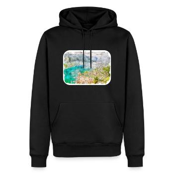 Monténégro Point de repère Aquarelle Sketch Illustration - Sweat à capuche Premium bio Homme - noir - Devant - Nico (187cm)