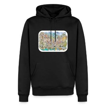 Sorrente Italie Aquarelle Esquisse Dessinée Peinture - Sweat à capuche Premium bio Homme - noir - Devant - Nico (187cm)