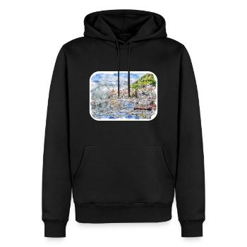 Monténégro Point de repère Aquarelle Sketch Illustration - Sweat à capuche Premium bio Homme - noir - Devant - Nico (187cm)