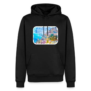 Positano Italie Aquarelle Esquisse Dessinée Illustratio - Sweat à capuche Premium bio Homme - noir - Devant - Nico (187cm)