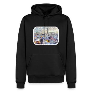 Copenhague Danemark Aquarelle Sketch Illustration - Sweat à capuche Premium bio Homme - noir - Devant - Nico (187cm)