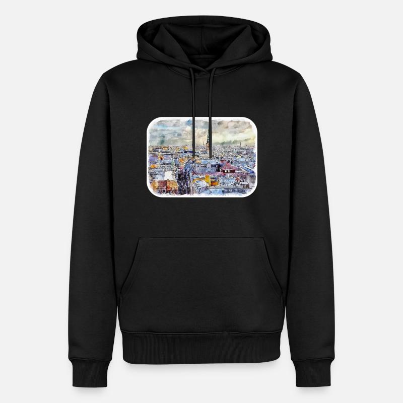 Copenhague Danemark Aquarelle Sketch Illustration - Sweat à capuche Premium bio Homme - noir