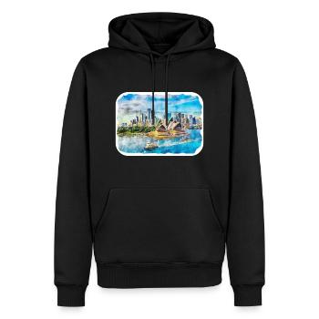 Sydney Australie Aquarelle Esquisse Dessinée Illustrat - Sweat à capuche Premium bio Homme - noir - Devant - Nico (187cm)
