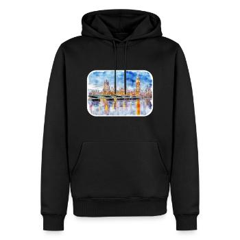 Londres UK Aquarelle Esquisse Dessinée à la Main Peinture - Sweat à capuche Premium bio Homme - noir - Devant - Nico (187cm)
