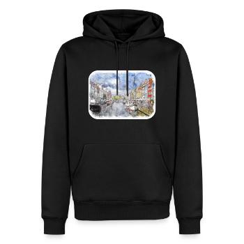 Copenhague Danemark Aquarelle Sketch Illustration - Sweat à capuche Premium bio Homme - noir - Devant - Nico (187cm)