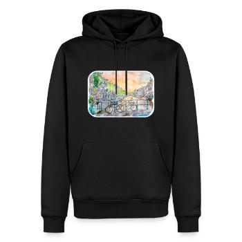 Amsterdam Niederlande Aquarellskizze Zeichnung - Männer Premium Bio Hoodie - Schwarz - Vorne - Nico (187cm)