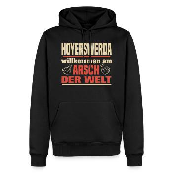 Arsch der Welt Hoyerswerda - Männer Premium Bio Hoodie - Schwarz - Vorne - Nico (187cm)
