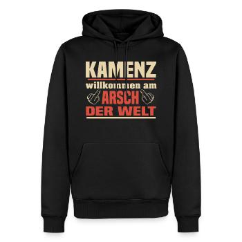 Willkommen am Arsch der Welt Kamenz - Männer Premium Bio Hoodie - Schwarz - Vorne - Nico (187cm)