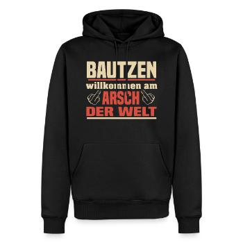 Arsch der Welt Bautzen - Männer Premium Bio Hoodie - Schwarz - Vorne - Nico (187cm)