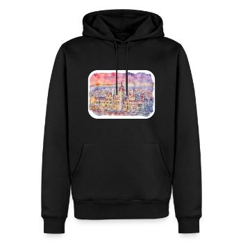 Budapest Aquarelle Esquisse Dessinée à la Main Illustration - Sweat à capuche Premium bio Homme - noir - Devant - Nico (187cm)