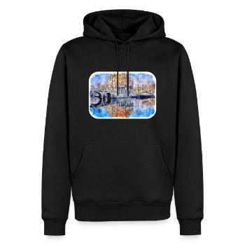 Amsterdam Niederlande Aquarellskizze Zeichnung - Männer Premium Bio Hoodie - Schwarz - Vorne - Nico (187cm)