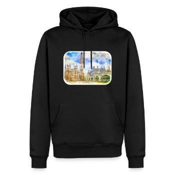 Londres UK Aquarelle Esquisse Dessinée à la Main Peinture - Sweat à capuche Premium bio Homme - noir - Devant - Nico (187cm)