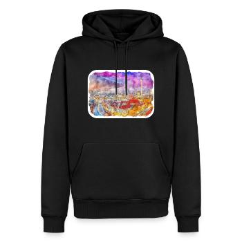 Berlin Allemagne Aquarelle Esquisse Dessinée Peinture - Sweat à capuche Premium bio Homme - noir - Devant - Nico (187cm)