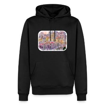 Amsterdam Niederlande Aquarellskizze Zeichnung - Männer Premium Bio Hoodie - Schwarz - Vorne - Nico (187cm)