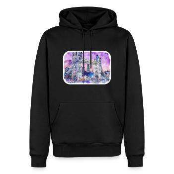 Londres UK Aquarelle Esquisse Dessinée à la Main Peinture - Sweat à capuche Premium bio Homme - noir - Devant - Nico (187cm)