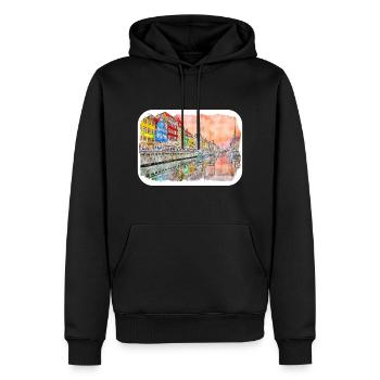Copenhague Danemark Aquarelle Esquisse Dessin Dessiné - Sweat à capuche Premium bio Homme - noir - Devant - Nico (187cm)