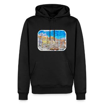 Copenhague Danemark Aquarelle Sketch Illustration - Sweat à capuche Premium bio Homme - noir - Devant - Nico (187cm)