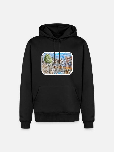 Brügge Belgien Aquarell Skizze gezeichnet illustratio - Männer Premium Bio Hoodie - Schwarz