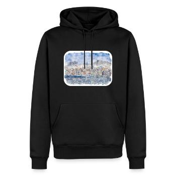 Dinde Aquarelle Esquisse Dessinée à la main Illustration - Sweat à capuche Premium bio Homme - noir - Devant - Nico (187cm)