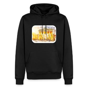 Berlin Allemagne Aquarelle Esquisse Dessinée Peinture - Sweat à capuche Premium bio Homme - noir - Devant - Nico (187cm)