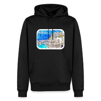 Santorini Griechenland Aquarell Skizze Zeichnung Zeichnung - Männer Premium Bio Hoodie - Schwarz - Vorne - Nico (187cm)