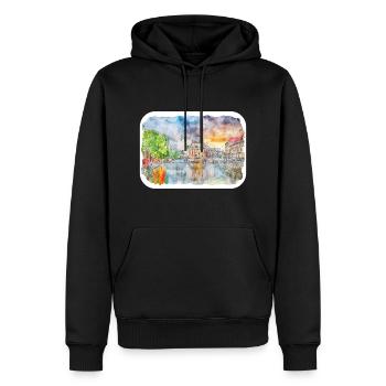 Berlin Allemagne Aquarelle Sketch Illustration - Sweat à capuche Premium bio Homme - noir - Devant - Nico (187cm)