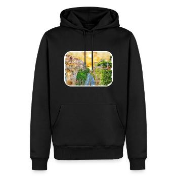 Sorrente Italie Aquarelle Sketch Illustration - Sweat à capuche Premium bio Homme - noir - Devant - Nico (187cm)