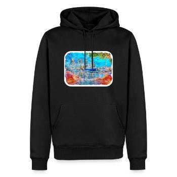 Londres UK Aquarelle Esquisse Dessinée à la Main Peinture - Sweat à capuche Premium bio Homme - noir - Devant - Nico (187cm)