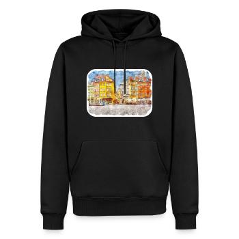 Varsovie Pologne Aquarelle Esquisse Dessinée Peinture - Sweat à capuche Premium bio Homme - noir - Devant - Nico (187cm)
