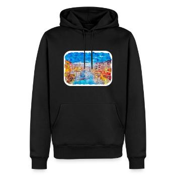 Venise Italie Aquarelle Esquisse Illustration - Sweat à capuche Premium bio Homme - noir - Devant - Nico (187cm)