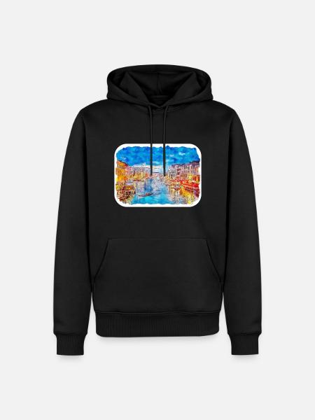 Venice Italy Watercolor Sketch Illustration - Men’s Premium Organic Hoodie - black