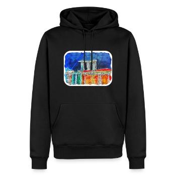 Singapour Aquarelle Esquisse Dessinée à la Main Peinture - Sweat à capuche Premium bio Homme - noir - Devant - Nico (187cm)