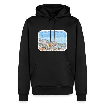 Lisbonne Portugal Aquarelle Esquisse Dessinée Illustrati - Sweat à capuche Premium bio Homme - noir - Devant - Nico (187cm)