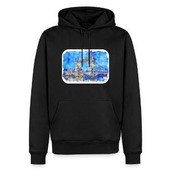 Angleterre Royaume-Uni Aquarelle Esquisse Dessinée à la main Peinture - Sweat à capuche Premium bio Homme - noir - Devant - Nico (187cm)
